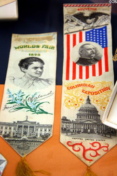 President Grover Cleveland & wife Frances F. Cleveland souvenir ribbons for opening day of Chicago Columbian Exposition (1893) at Buffalo History Museum (BECHS). Buffalo, NY.