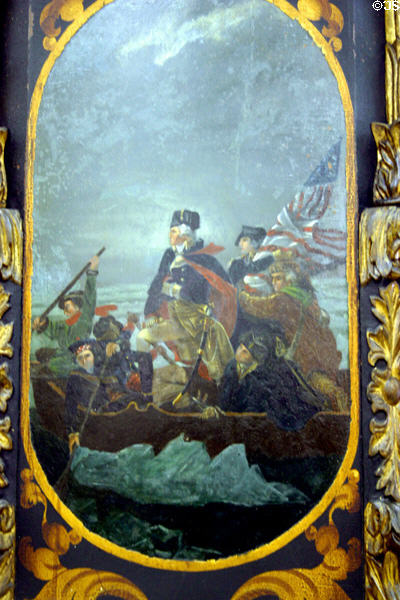Portrait of George Washington crossing the Delaware River on John Rogers pumper at FASNY Museum of Firefighting. Hudson, NY.