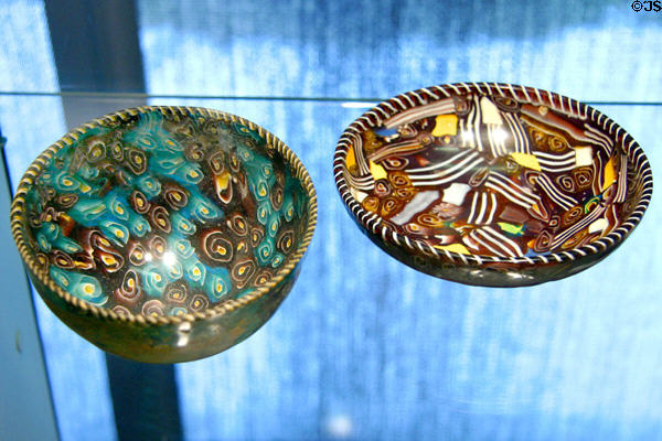 Glass Roman mosaic bowls (1stC) at Corning Museum of Glass. Corning, NY.