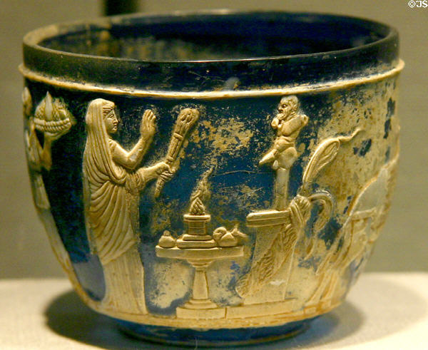 Roman cameo glass J. Pierpont Morgan cup (early 1stC) at Corning Museum of Glass. Corning, NY.