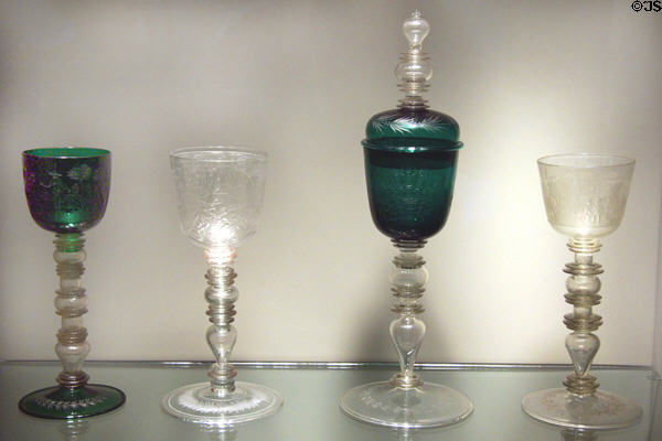 German engraved glass goblets from Nuremburg (1680-1700) at Corning Museum of Glass. Corning, NY.