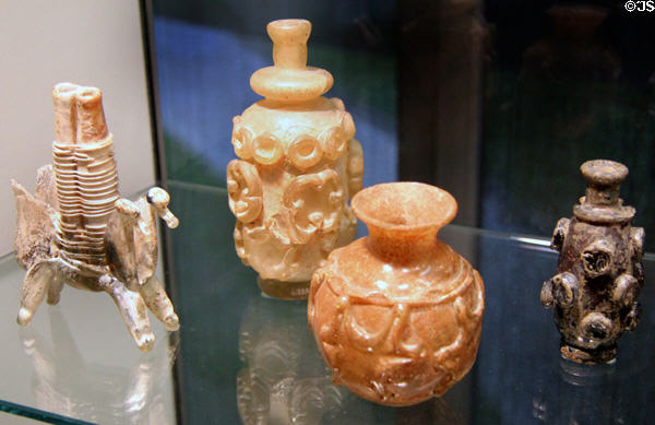 Sasanian, Byzantine or early Islamic glass double cosmetic tube & bottles (6th-8thC) from Western Asia at Corning Museum of Glass. Corning, NY.