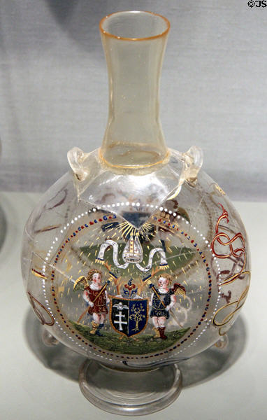 Venetian pilgrim flask with coat of arms of a Bishop in della Rovere family (prob. 1480s) at Corning Museum of Glass. Corning, NY.