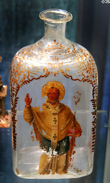 Venetian flask for Manna of St Nicholas of Bari (late 17thC) at Corning Museum of Glass. Corning, NY.