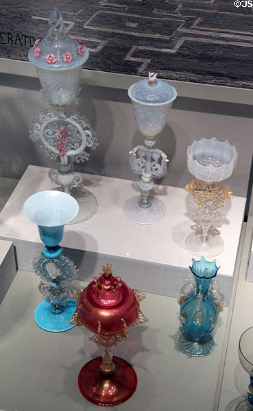Collection of Venetian goblets (late 19th C) at Corning Museum of Glass. Corning, NY.