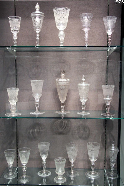 Collection of Silesian & German goblets & Pokals (1720-40) at Corning Museum of Glass. Corning, NY.