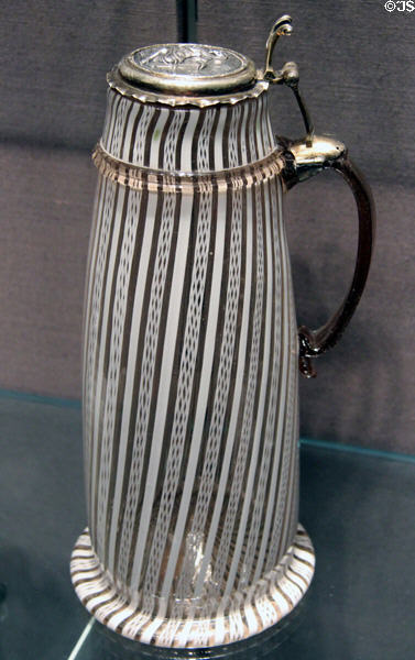 German or Low Countries glass tankard (17th C) with silver lids added decades later at Corning Museum of Glass. Corning, NY.