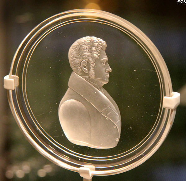 Bohemian glass portrait plaque (1834) by Dominik Biemann of Franzensbad at Corning Museum of Glass. Corning, NY.