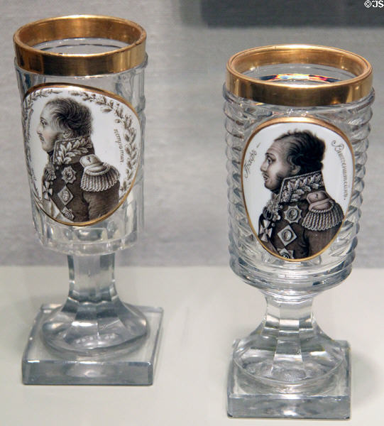 Russian wineglasses with portraits of General Wittgenstein (1814 & 1810-20) prob. by Nikol'skoye of Bakhmetiev Crystal Works at Corning Museum of Glass. Corning, NY.