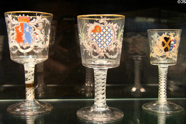 English glass armorial goblets (1765) by William or Mary Beilby of Newcastle upon Tyne at Corning Museum of Glass. Corning, NY.