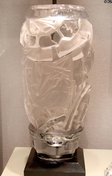 French glass Art Deco vase with birds in foliage (c1928) by Aristide-Michel Colotte of Nancy at Corning Museum of Glass. Corning, NY.