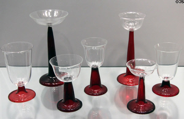 German Art Nouveau drinking glasses with ruby feet (1900-1) by Peter Behrens of Darmstadt artist's colony at Corning Museum of Glass. Corning, NY.