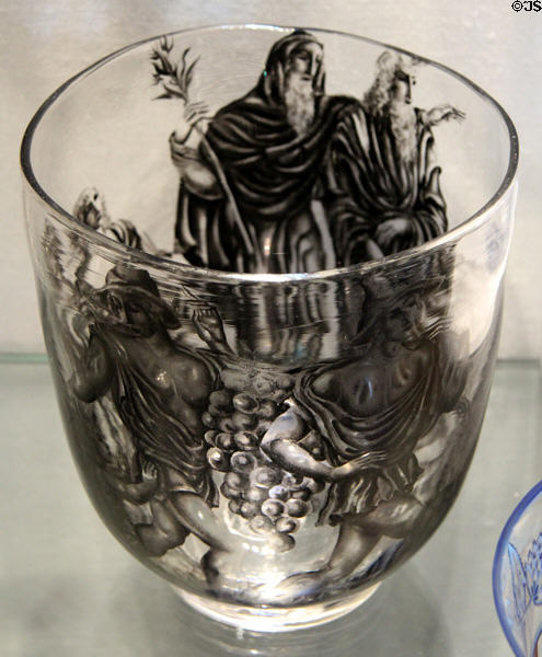 Austrian glass vase with grape harvest scene (1927) by Ena Rottenberg of Vienna at Corning Museum of Glass. Corning, NY.