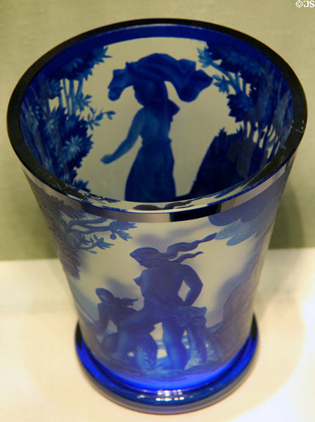 Czech glass vase with lakeside scene (1930) by Josef Drahoňovský of Prague at Corning Museum of Glass. Corning, NY.