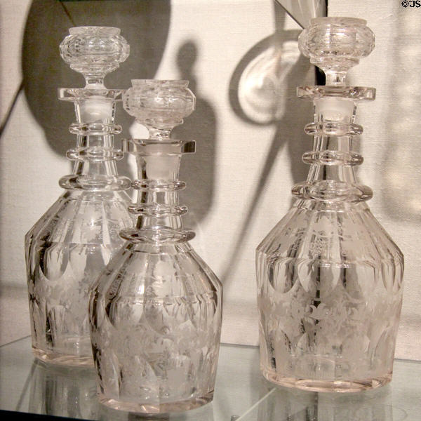 American cut & engraved glass decanters (c1851-5) at Corning Museum of Glass. Corning, NY.
