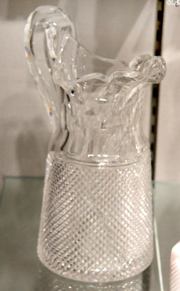 American cut glass pitcher in Sharp Diamond pattern (1850-70) at Corning Museum of Glass. Corning, NY.
