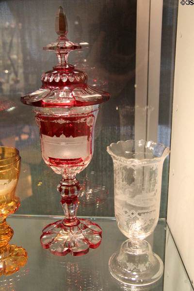 Bohemian goblets engraved with U.S. Capitol in Washington (1856) & battle of Monitor & Merrimac (1863) at Corning Museum of Glass. Corning, NY.
