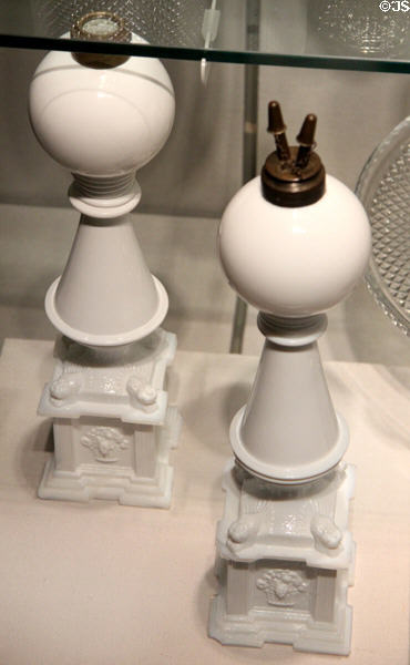 American white glass camphene lamps (1830-40) by New England Glass Co. of Cambridge, MA at Corning Museum of Glass. Corning, NY.
