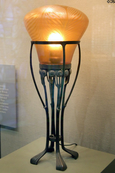 Art Nouveau table lamp (1899) by Gustav Gurschner in Paris (metal) & Johann Loetz Witwe of Bohemia (glass) at Corning Museum of Glass. Corning, NY.