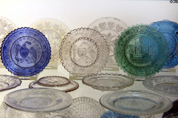 American pressed glass cup plates (1829-60) at Corning Museum of Glass. Corning, NY.