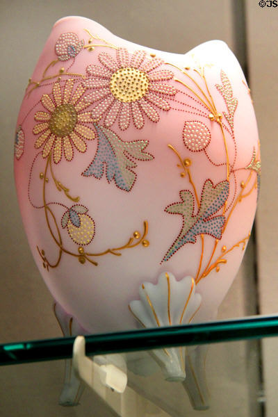 Peachblow vase in Lace Embroidery Queen's pattern (1886-90) by Mount Washington Glass Co. of New Bedford, MA at Corning Museum of Glass. Corning, NY.