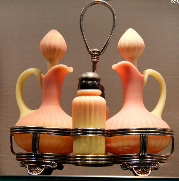 Burmese caster set (1885-95) by Mount Washington Glass Co. of New Bedford, MA at Corning Museum of Glass. Corning, NY.