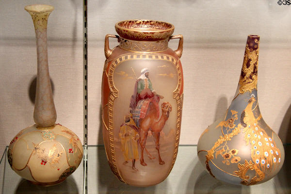 Royal Flemish vases & Colonial vase in Camel pattern (1893-95) by Mount Washington Glass Co. of New Bedford, MA at Corning Museum of Glass. Corning, NY.