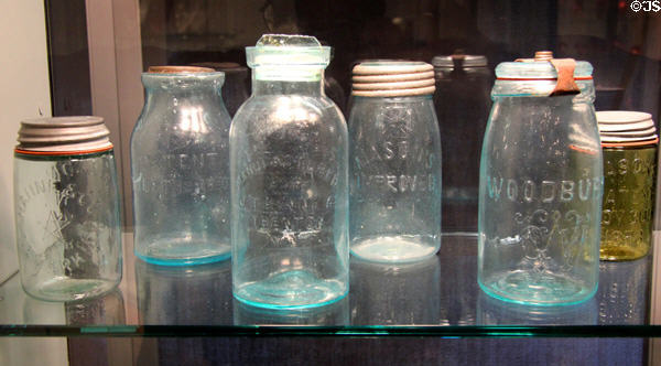 Collection of early American canning jars at Corning Museum of Glass. Corning, NY.