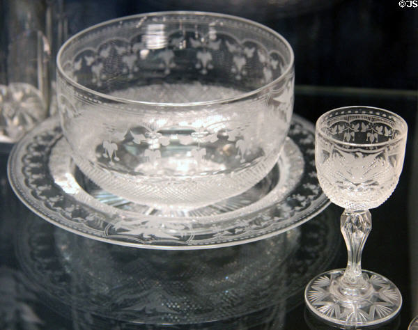 Glassware in pattern first ordered for White House by Mary Todd Lincoln & subsequently reordered by several First Ladies at Corning Museum of Glass. Corning, NY.