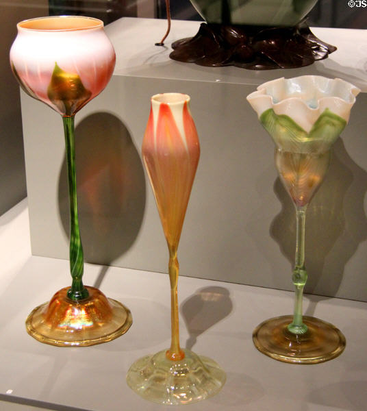 Flower-form glass vases (1898-1903) by Louis Comfort Tiffany at Corning Museum of Glass. Corning, NY.