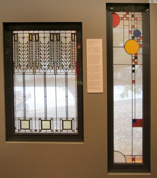 Tree of Life stained glass window (1904) from Darwin D. Martin House, Buffalo & Playhouse stained glass window (1912) from Avery Coonley Home, Riverside, IL both by Frank Lloyd Wright at Corning Museum of Glass. Corning, NY.