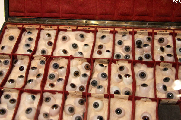 Box of glass eyes (before 1887) by Leopold Blaschka of Germany at Corning Museum of Glass. Corning, NY.