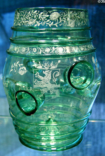 Netherlands glass drinking barrel (2nd half 17thC) at Corning Museum of Glass. Corning, NY.