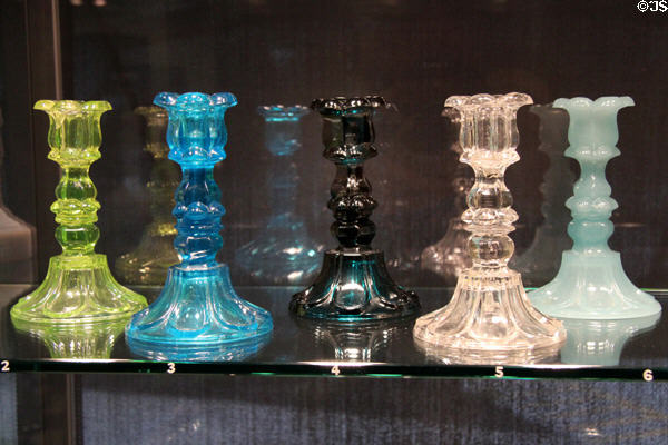 New England glass candlesticks (1850-70) at Corning Museum of Glass. Corning, NY.