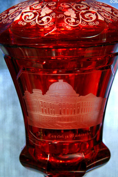 Bohemian covered goblet (1845-65) of US capitol in Washington at Corning Museum of Glass. Corning, NY.