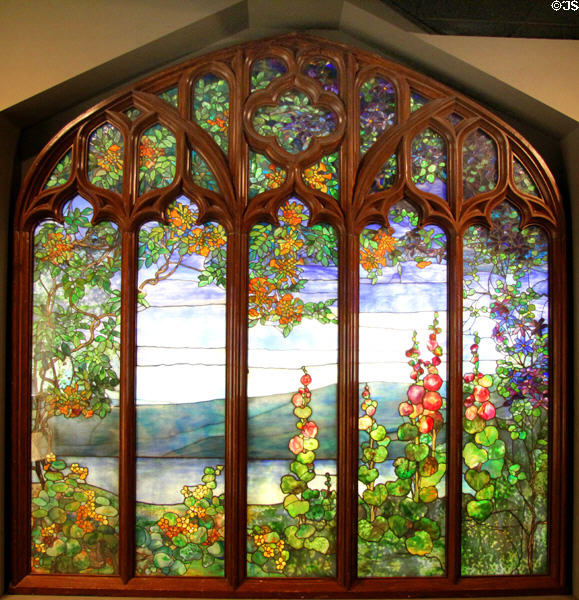 Stained glass window (1905) by Louis Comfort Tiffany from Rochroane Castle, Irvington-on-Hudson, NY at Corning Museum of Glass. Corning, NY.