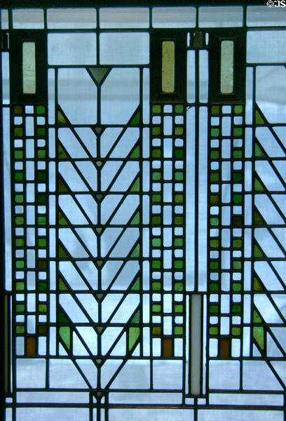 Detail of Tree of Life stained glass window (1904) by Frank Lloyd Wright from Darwin D. Martin House, Buffalo at Corning Museum of Glass. Corning, NY.