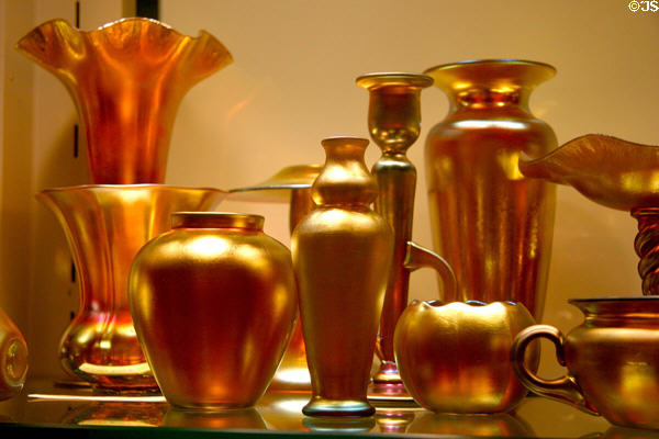 Examples of Gold Aurene glass at Corning Museum of Glass. Corning, NY.