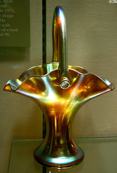 Steuben Gold Aurene glass basket (1908-13) at Corning Museum of Glass. Corning, NY.