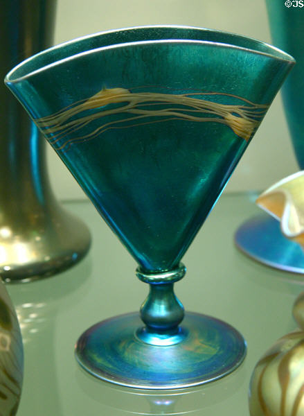 Steuben Blue Aurene glass flattened vase (1920-30) at Corning Museum of Glass. Corning, NY.