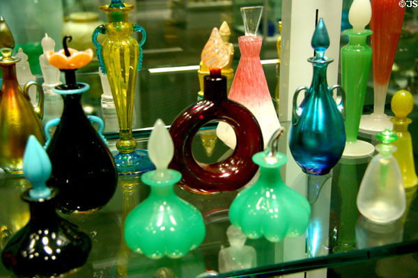 Steuben glass perfume bottle collection at Corning Museum of Glass. Corning, NY.