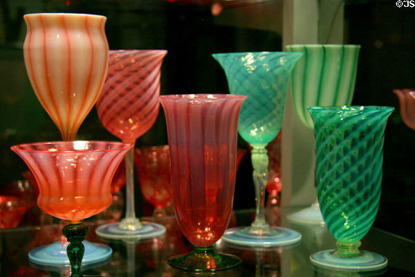 Steuben glass goblet collection at Corning Museum of Glass. Corning, NY.