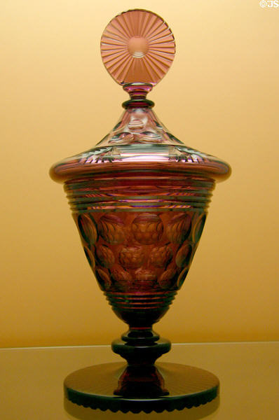 Steuben cut & engraved glass covered jar (1918-35) at Corning Museum of Glass. Corning, NY.