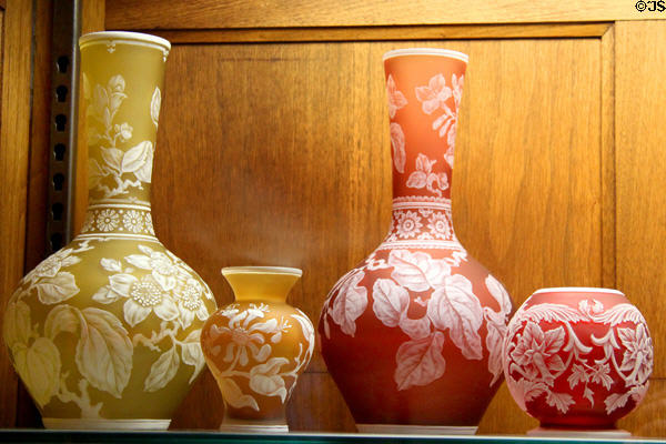 Examples of Frederick Carder's cameo glass designs (1880-1903) for Stevens & Williams of Brierley Hill, England at Corning Museum of Glass. Corning, NY.