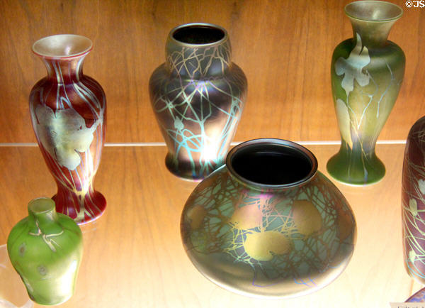 Glass vases (1920-30) by Frederick Carder for Steuben Glass which became part of Corning Glass in the 1920s at Corning Museum of Glass. Corning, NY.