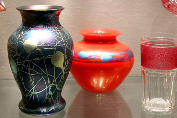 Aurene vase (1908-12) & decorated Rouge Flambé Vase (c1916) by Steuben Glass at Corning Museum of Glass. Corning, NY.