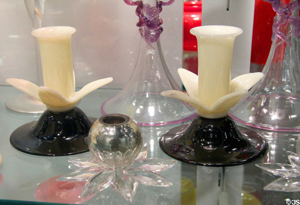 Black & white glass candlesticks (1920s-30s) by Steuben Glass at Corning Museum of Glass. Corning, NY.