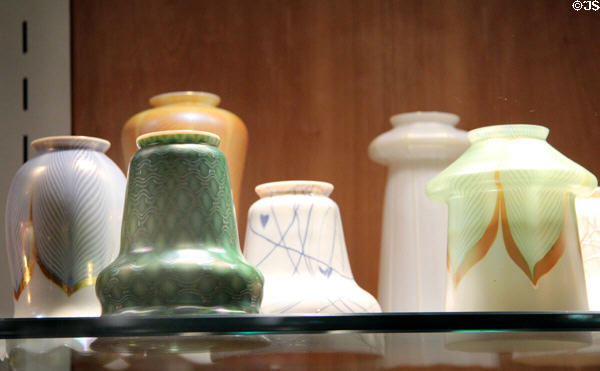 Various colored light shades (early 20thC) by Steuben Glass at Corning Museum of Glass. Corning, NY.