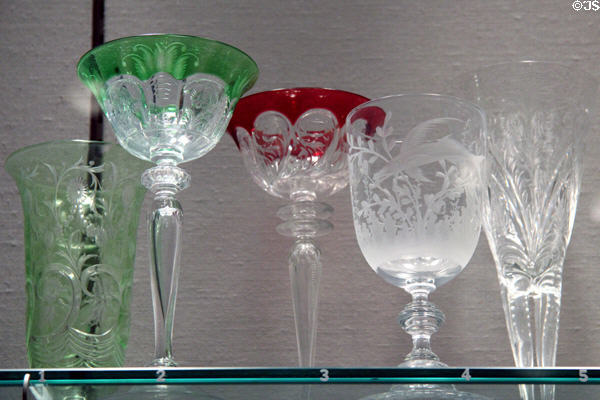 Engraved stemmed goblets (1920-35) by Steuben Glass at Corning Museum of Glass. Corning, NY.