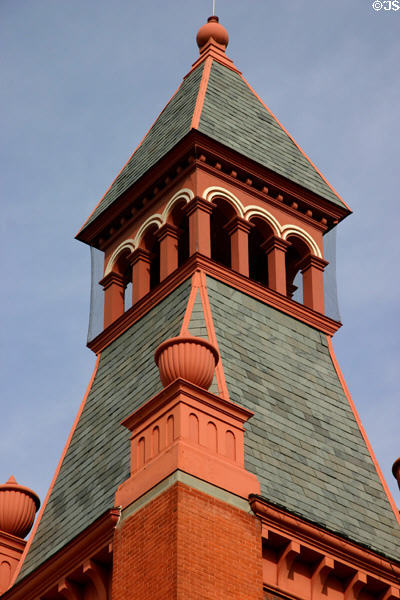 Tower details of Old Corning City Hall Corning NY